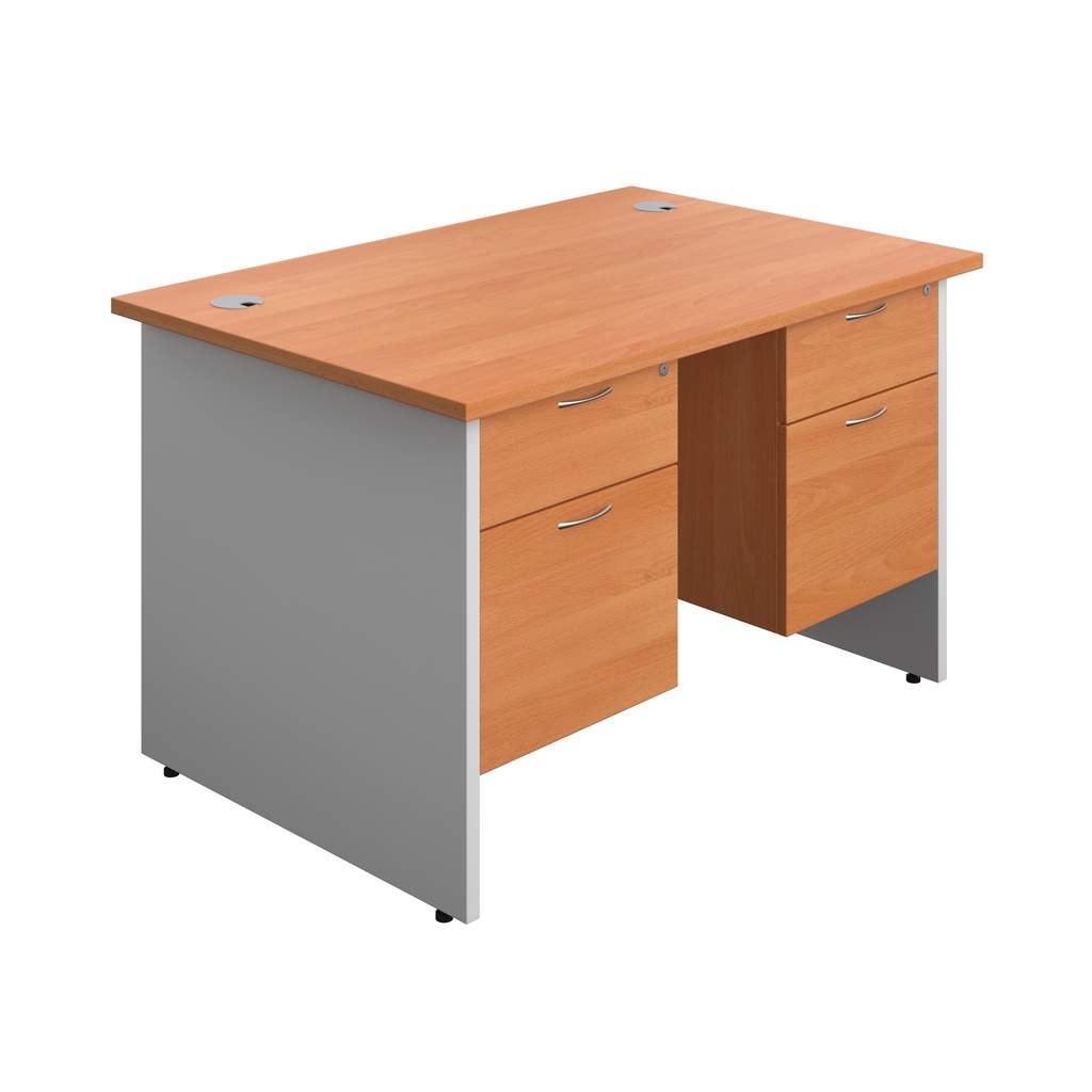 Panel Plus Rectangular Desk + 2 X 2 Drawer Fixed Pedestal Bundle (FSC) | 1200X800 | Beech/White | 