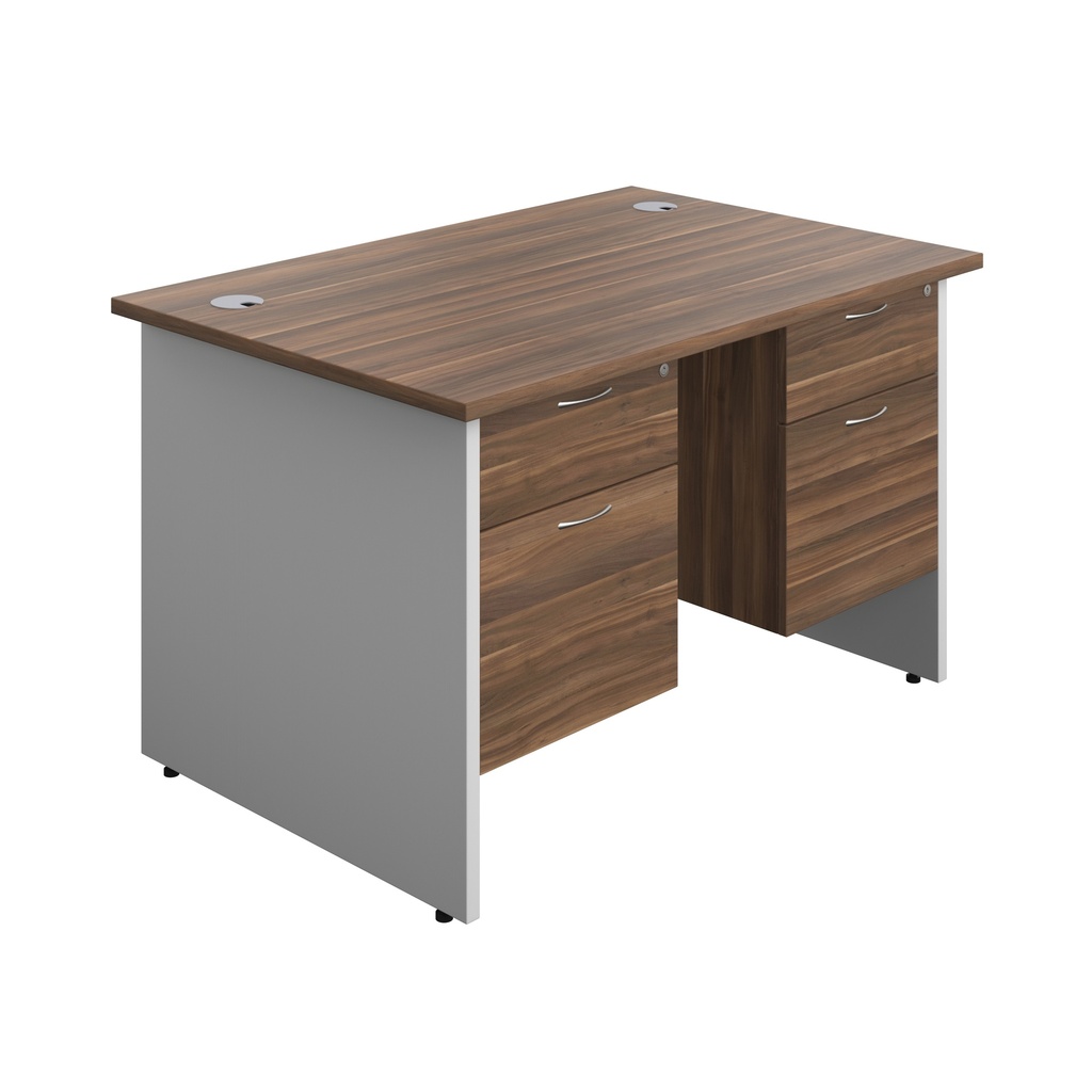 Panel Plus Rectangular Desk + 2 X 2 Drawer Fixed Pedestal Bundle (FSC) | 1200X800 | Dark Walnut/White | 