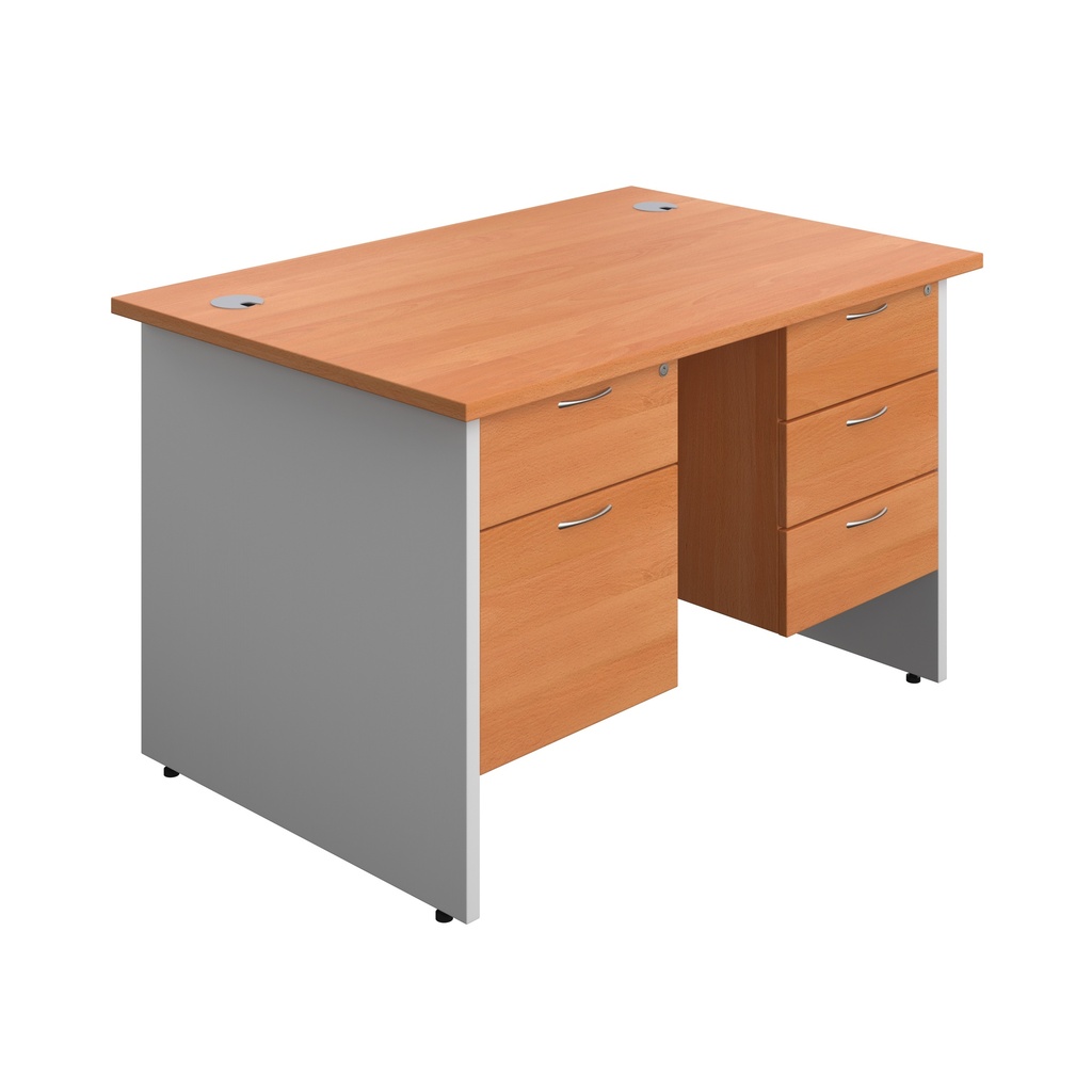 Panel Plus Rectangular Desk + 2 & 3 Drawer Fixed Pedestal Bundle (FSC) | 1200X800 | Beech/White | 