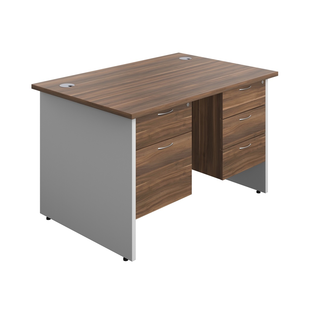 Panel Plus Rectangular Desk + 2 & 3 Drawer Fixed Pedestal Bundle (FSC) | 1200X800 | Dark Walnut/White | 
