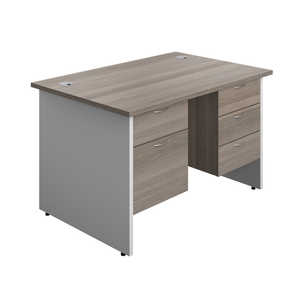 Panel Plus Rectangular Desk + 2 & 3 Drawer Fixed Pedestal Bundle (FSC) | 1200X800 | Grey Oak/White | 