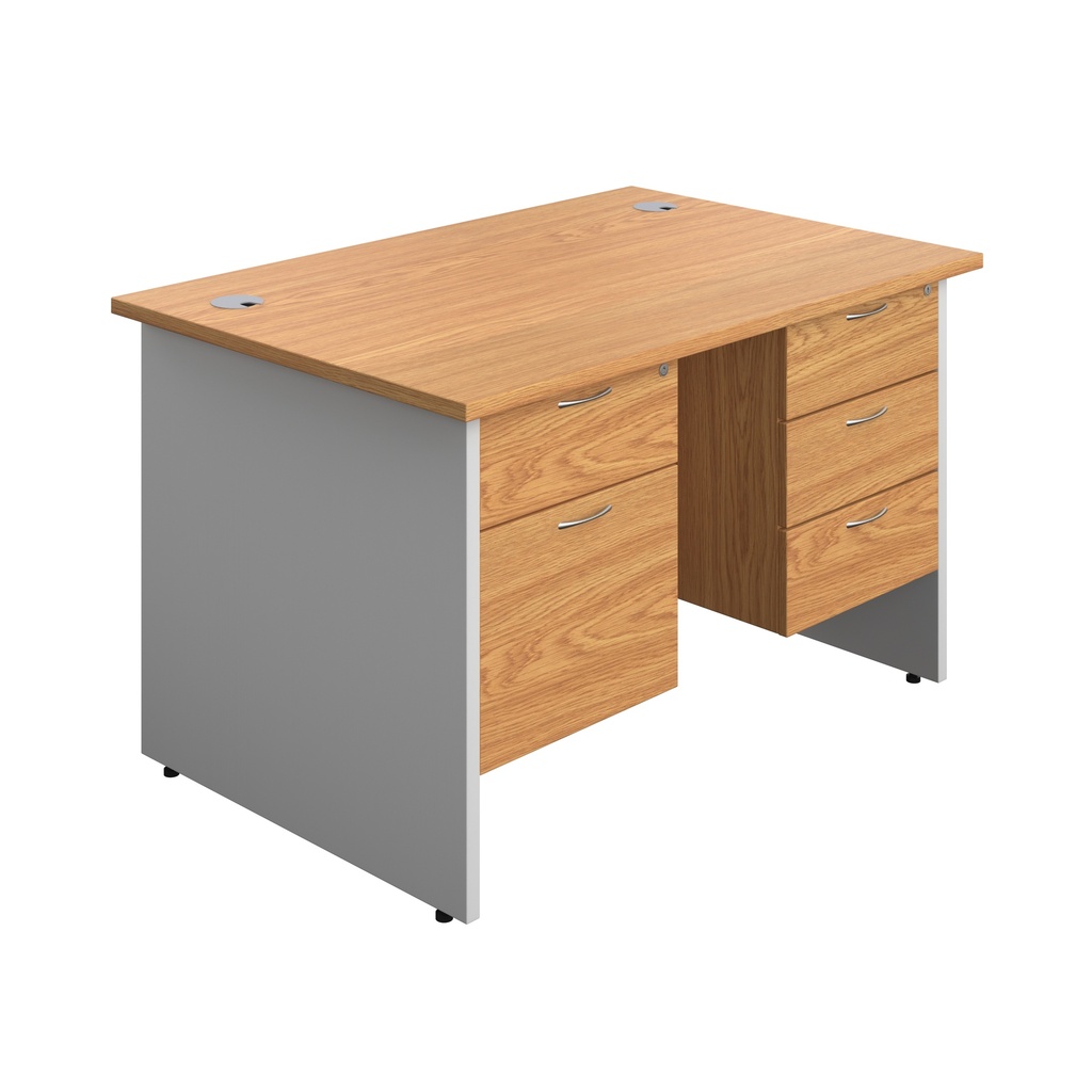 Panel Plus Rectangular Desk + 2 & 3 Drawer Fixed Pedestal Bundle (FSC) | 1200X800 | Nova Oak/White | 