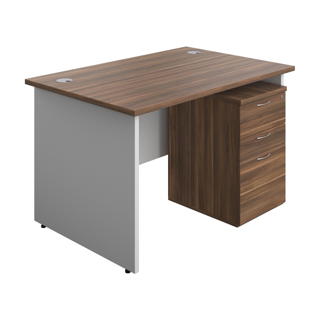 Panel Plus Rectangular Desk + 3 Drawer High Mobile Pedestal Bundle (FSC) | 1200X800 | Dark Walnut/White | 