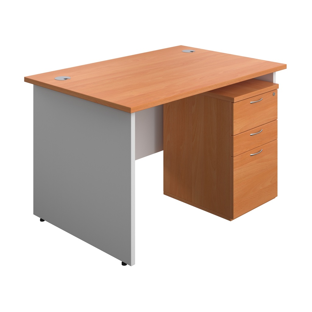 Panel Plus Rectangular Desk + 3 Drawer Under Desk Pedestal Bundle (FSC) | 1200X800 | Beech/White | 
