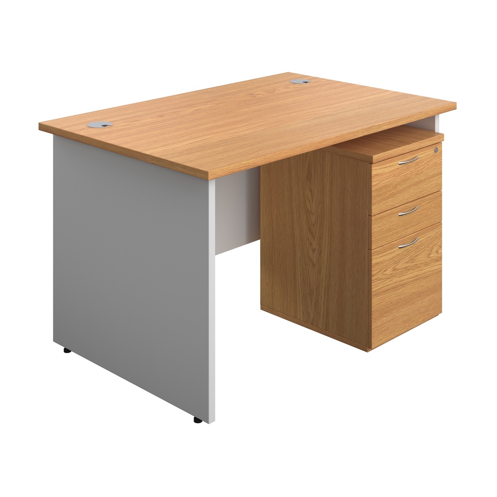Panel Plus Rectangular Desk + 3 Drawer Under Desk Pedestal Bundle (FSC) | 1200X800 | Nova Oak/White | 