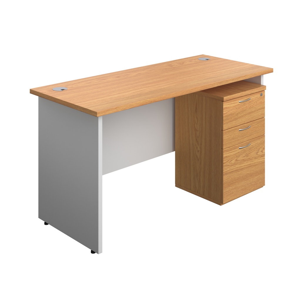 Panel Plus Rectangular Desk + 3 Drawer High Mobile Pedestal Bundle (FSC) | 1400X600 | Nova Oak/White | 