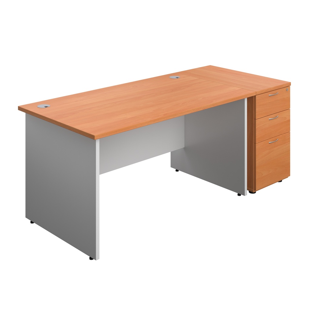 Panel Plus Rectangular Desk + Matching 3 Drawer Desk High Pedestal Bundle (FSC) | 800 Pedestal | 1400X800 | Beech/White