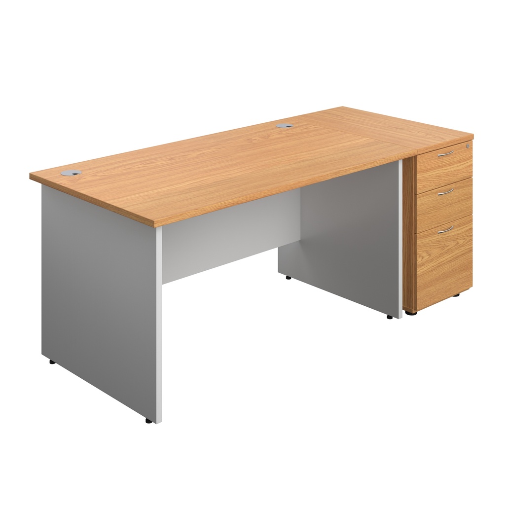 Panel Plus Rectangular Desk + Matching 3 Drawer Desk High Pedestal Bundle (FSC) | 800 Pedestal | 1400X800 | Nova Oak/White