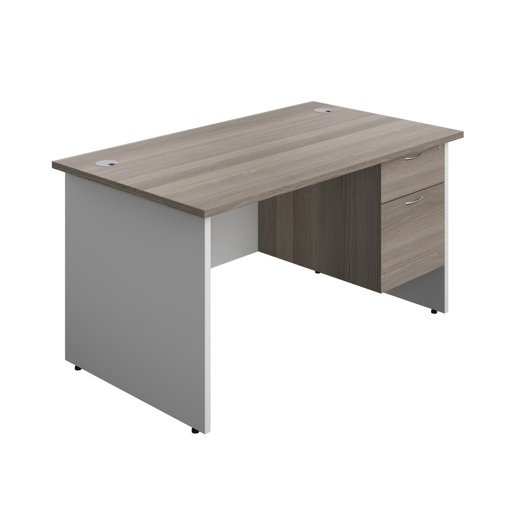Panel Plus Rectangular Desk + 2 Drawer Fixed Pedestal Bundle (FSC) | 1400X800 | Grey Oak/White | 