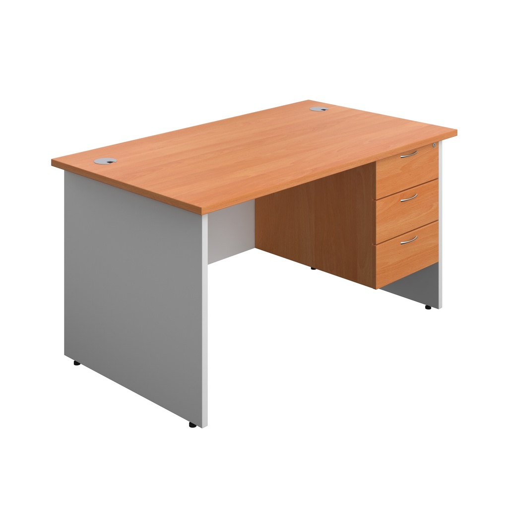 Panel Plus Rectangular Desk + 3 Drawer Fixed Pedestal Bundle (FSC) | 1400X800 | Beech/White | 