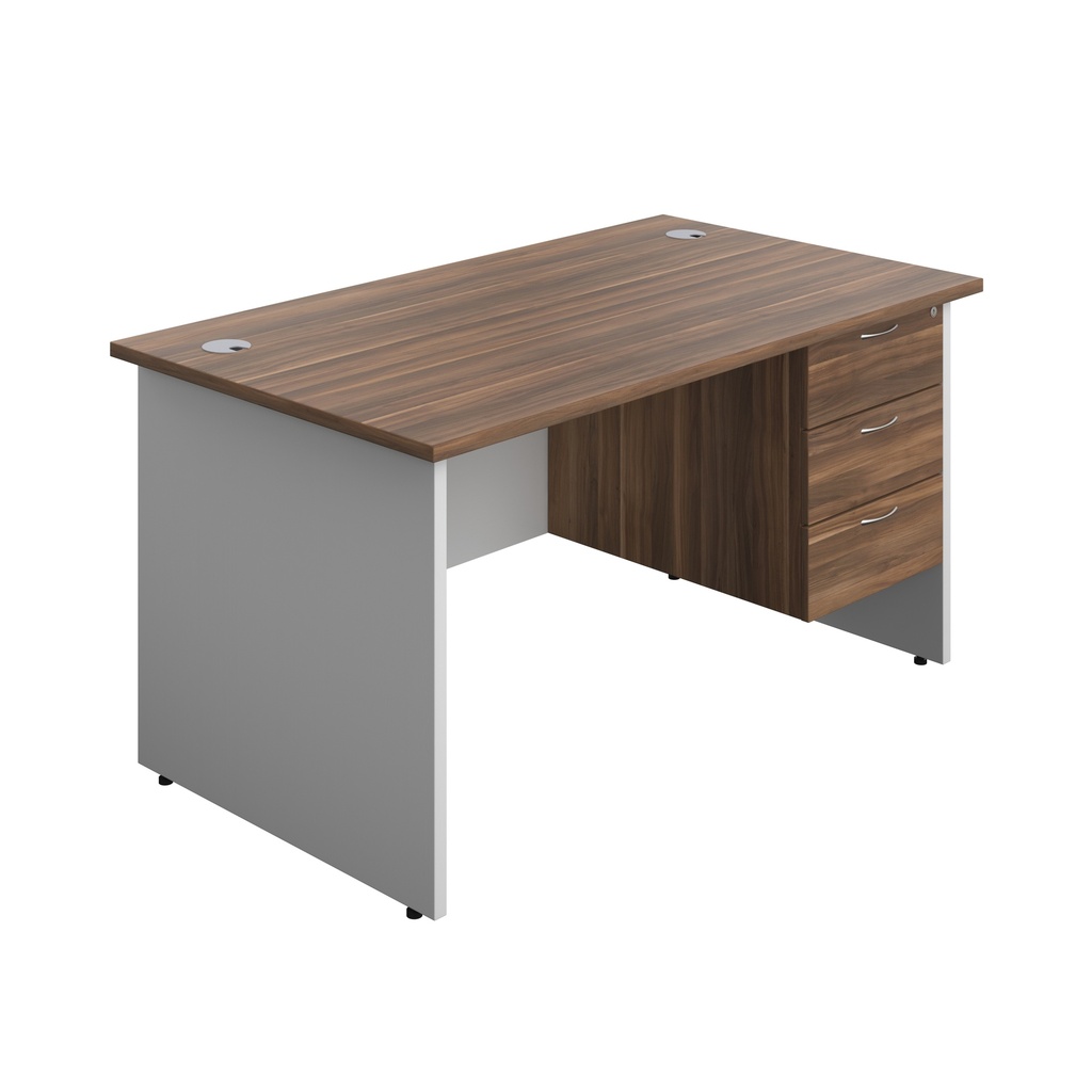 Panel Plus Rectangular Desk + 3 Drawer Fixed Pedestal Bundle (FSC) | 1400X800 | Dark Walnut/White | 