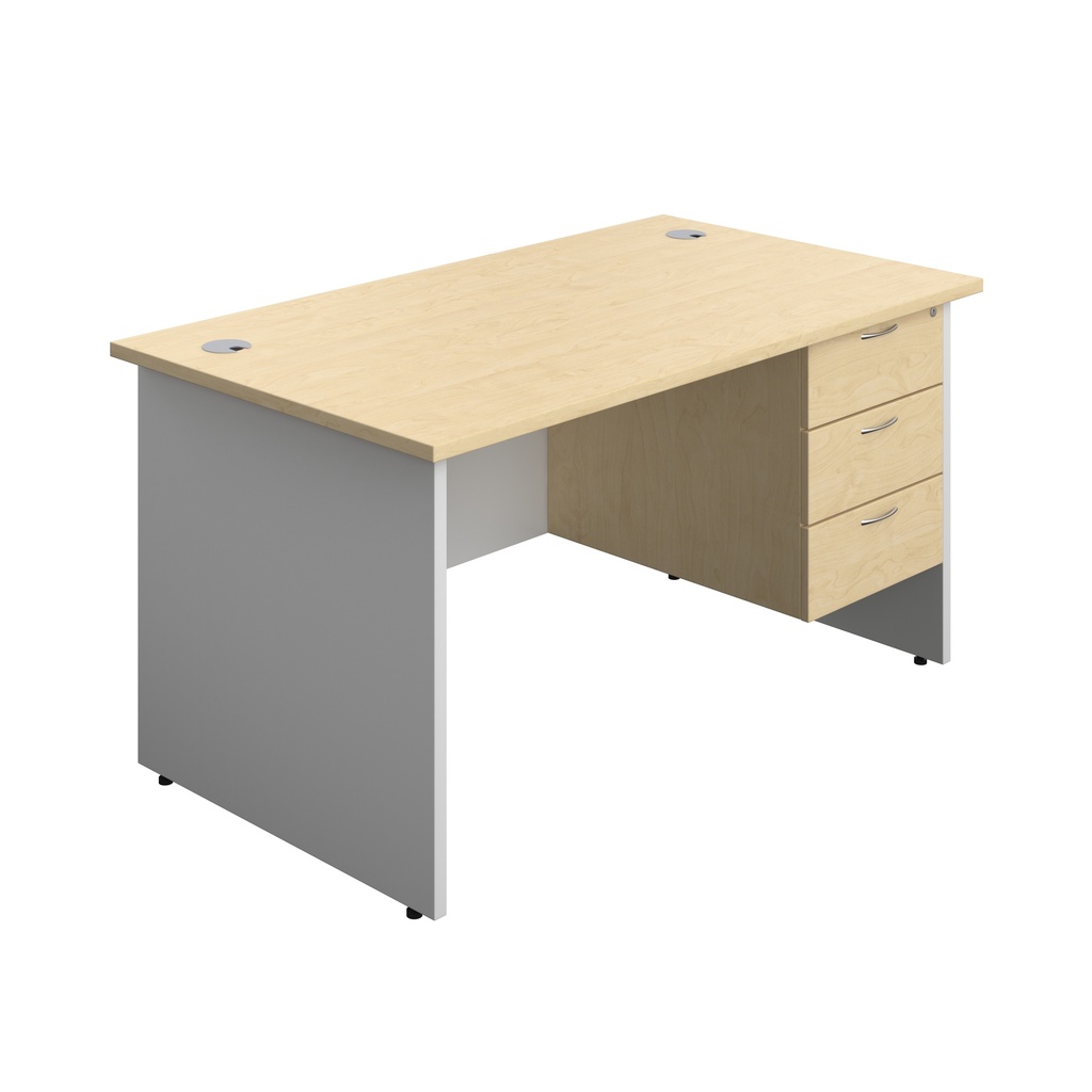 Panel Plus Rectangular Desk + 3 Drawer Fixed Pedestal Bundle (FSC) | 1400X800 | Maple/White | 