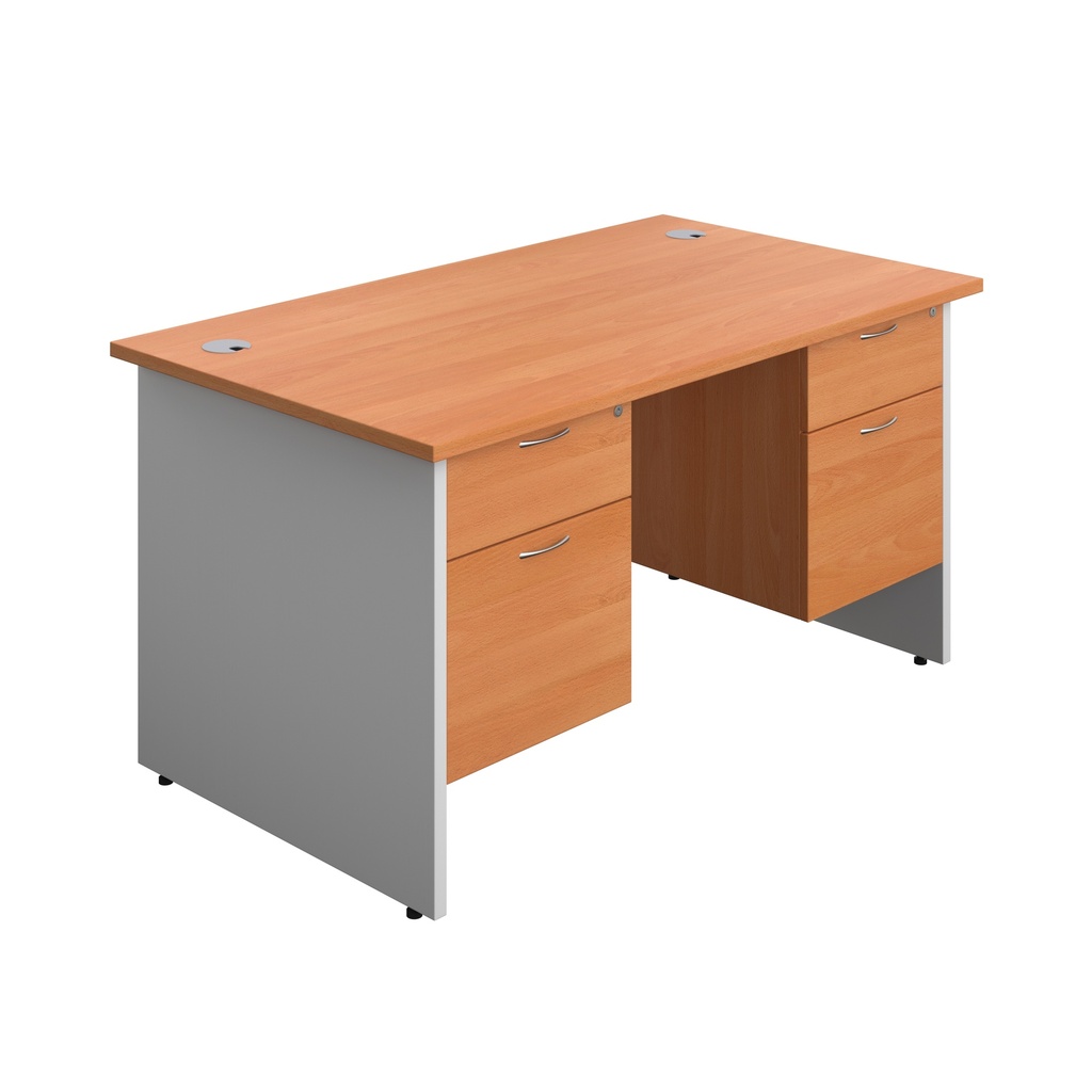 Panel Plus Rectangular Desk + 2 X 2 Drawer Fixed Pedestal Bundle (FSC) | 1400X800 | Beech/White | 