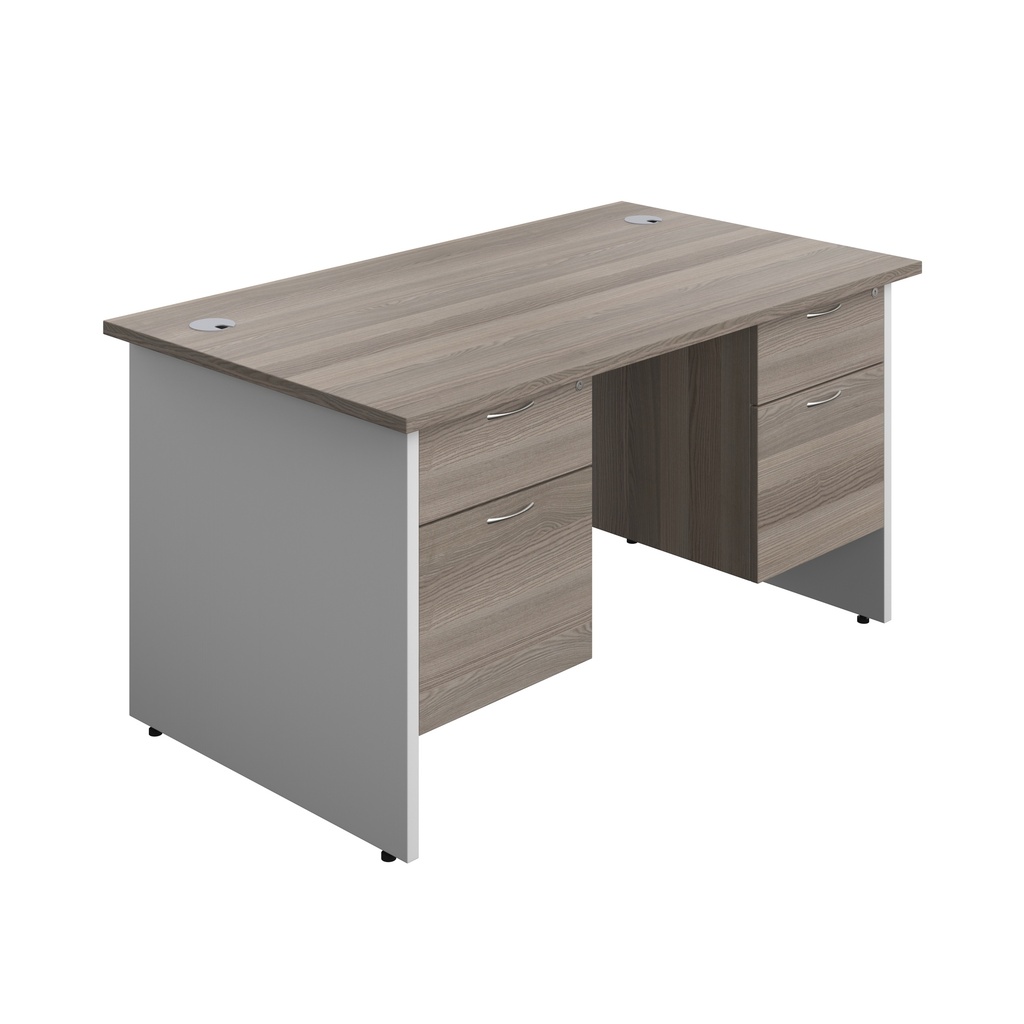 Panel Plus Rectangular Desk + 2 X 2 Drawer Fixed Pedestal Bundle (FSC) | 1400X800 | Grey Oak/White | 
