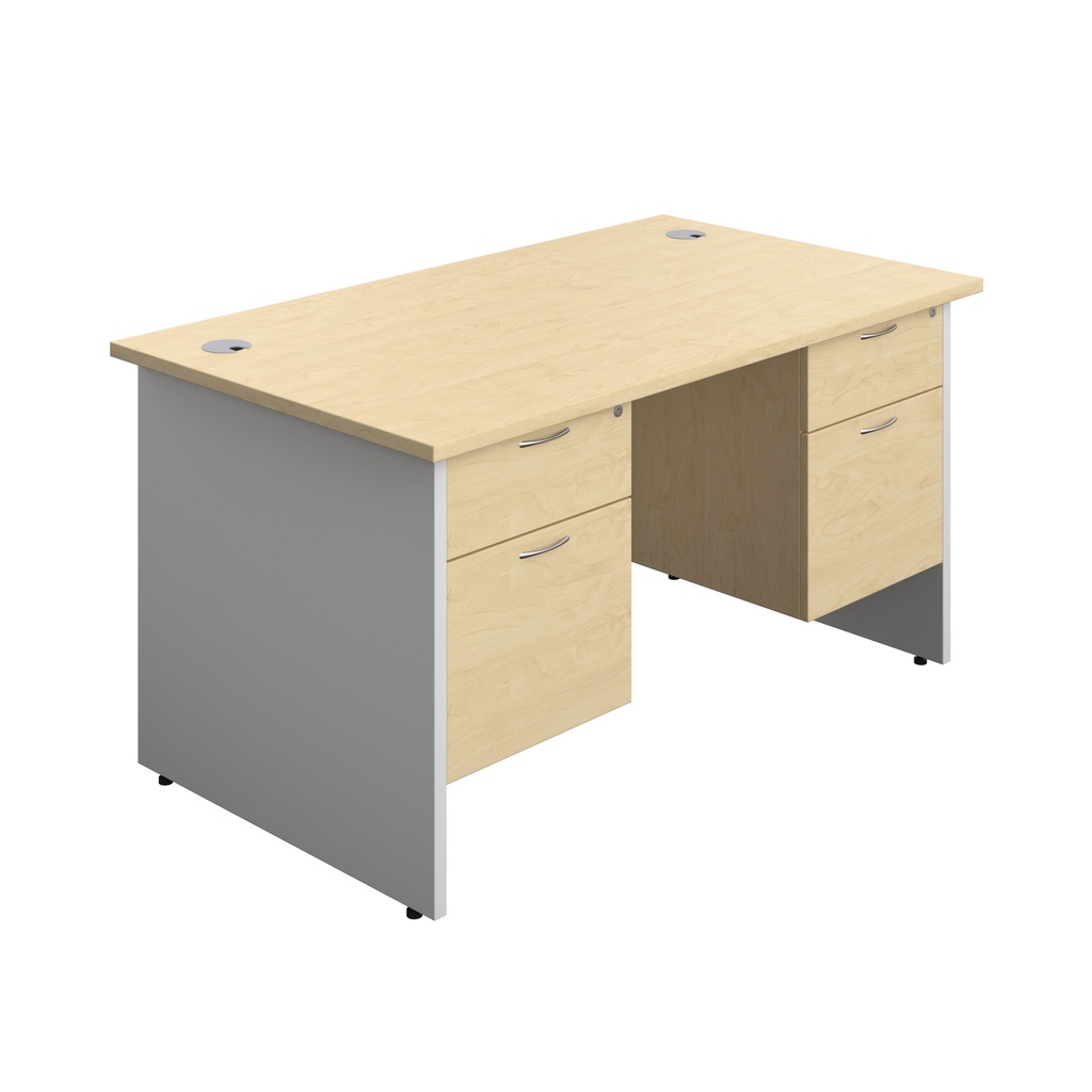 Panel Plus Rectangular Desk + 2 X 2 Drawer Fixed Pedestal Bundle (FSC) | 1400X800 | Maple/White | 