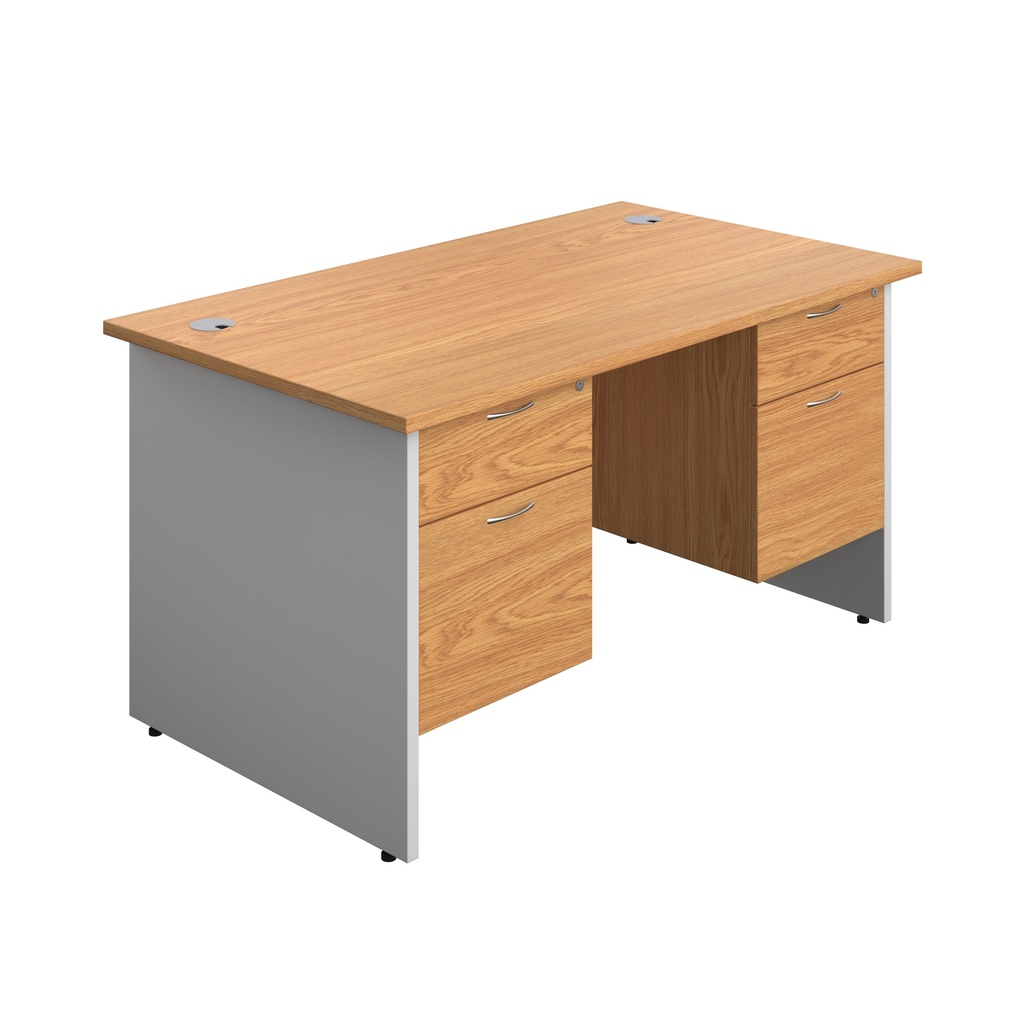 Panel Plus Rectangular Desk + 2 X 2 Drawer Fixed Pedestal Bundle (FSC) | 1400X800 | Nova Oak/White | 