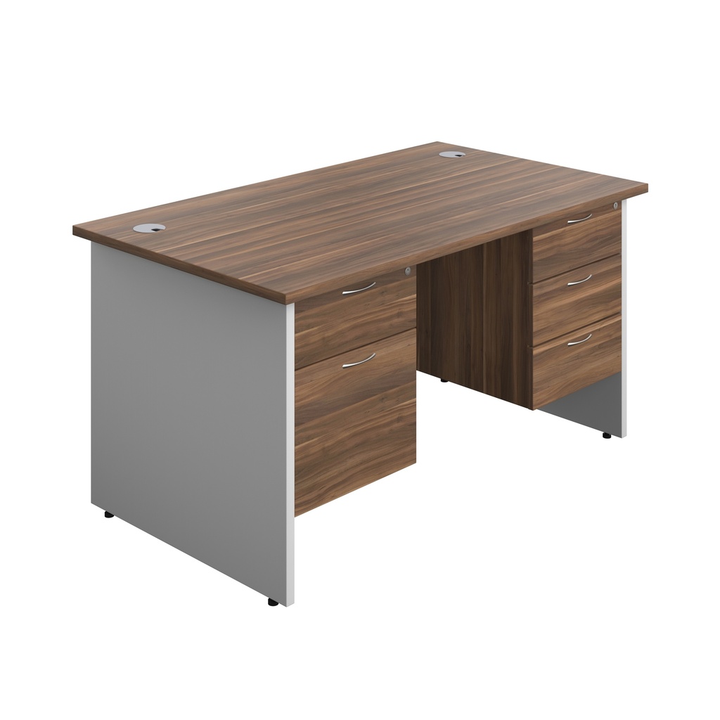 Panel Plus Rectangular Desk + 2 & 3 Drawer Fixed Pedestal Bundle (FSC) | 1400X800 | Dark Walnut/White | 