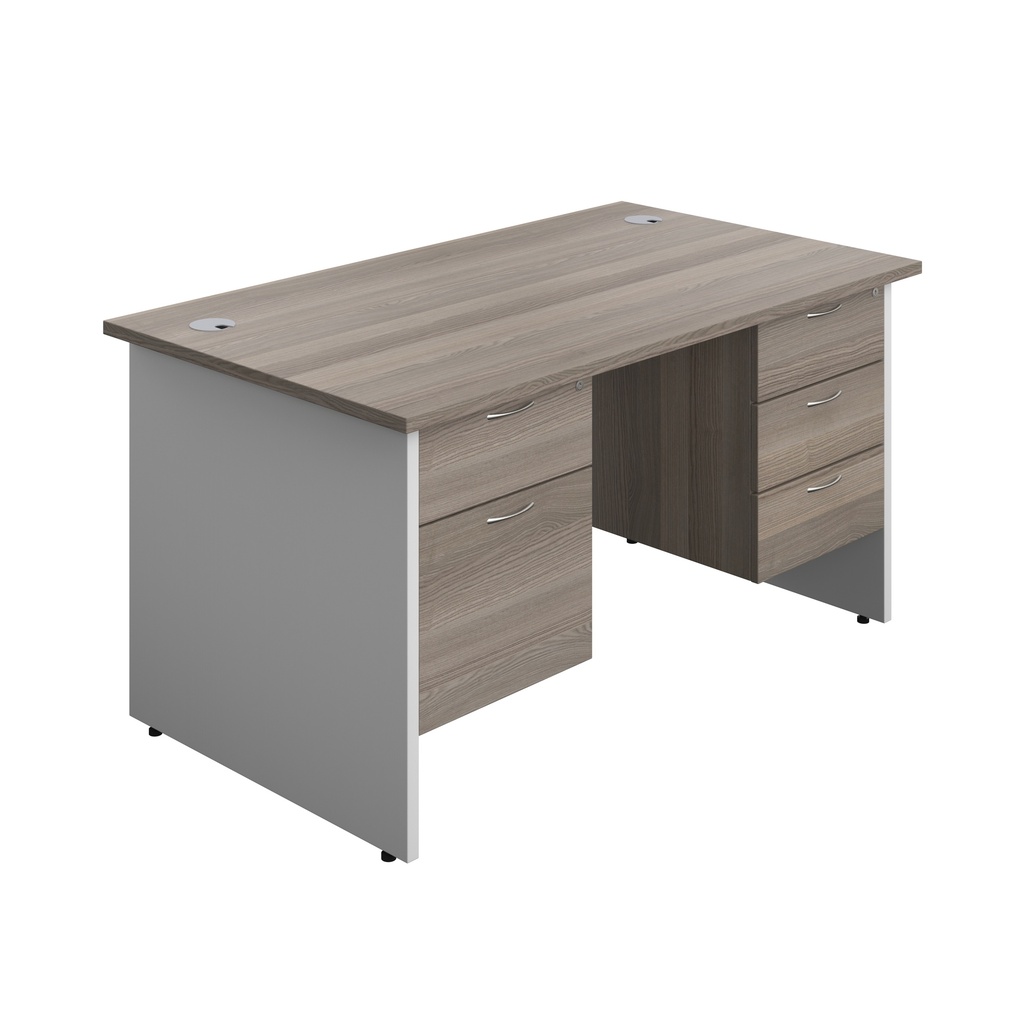 Panel Plus Rectangular Desk + 2 & 3 Drawer Fixed Pedestal Bundle (FSC) | 1400X800 | Grey Oak/White | 