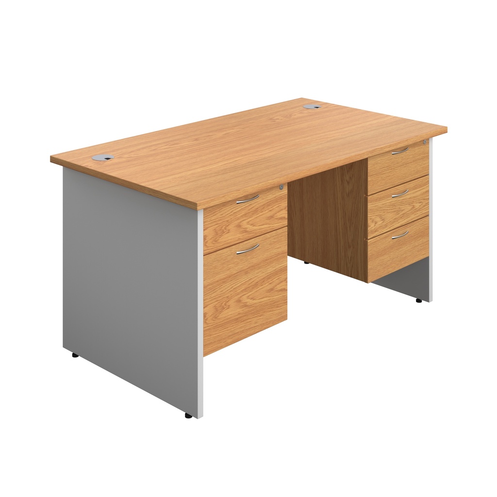 Panel Plus Rectangular Desk + 2 & 3 Drawer Fixed Pedestal Bundle (FSC) | 1400X800 | Nova Oak/White | 