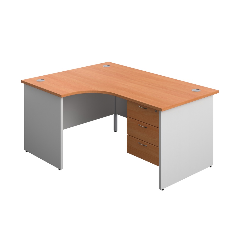 Panel Plus Left Radial Desk + 3 Drawer Fixed Pedestal Bundle (FSC) | 1600X1200 | Beech/White | 