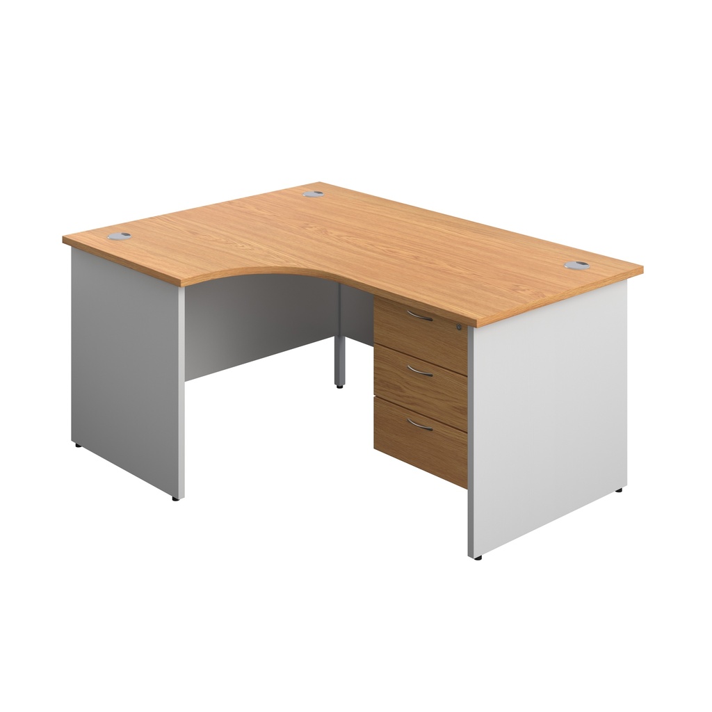 Panel Plus Left Radial Desk + 3 Drawer Fixed Pedestal Bundle (FSC) | 1600X1200 | Nova Oak/White | 