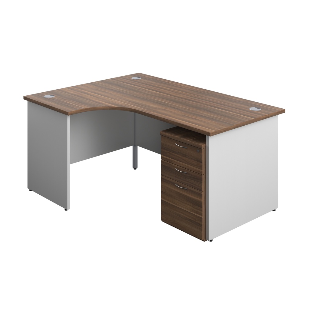 Panel Plus Left Radial Desk + 3 Drawer High Mobile Pedestal Bundle (FSC) | 1600X1200 | Dark Walnut/White | 