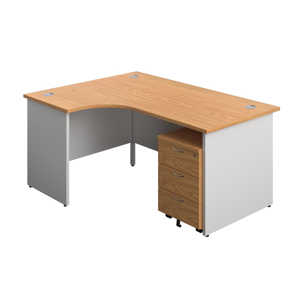 Panel Plus Left Radial Desk + 3 Drawer Mobile Pedestal Bundle (FSC) | 1600X1200 | Nova Oak/White | 