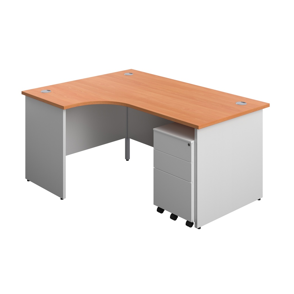 Panel Plus Left Radial Desk + 3 Drawer Steel Mobile Pedestal Bundle (FSC) | 1600X1200 | Beech/White | 