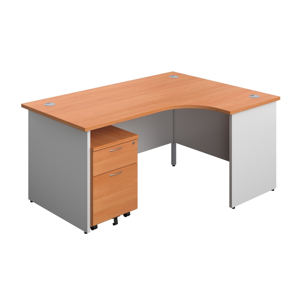 Panel Plus Right Radial Desk + 2 Drawer Mobile Pedestal Bundle (FSC) | 1600X1200 | Beech/White | 