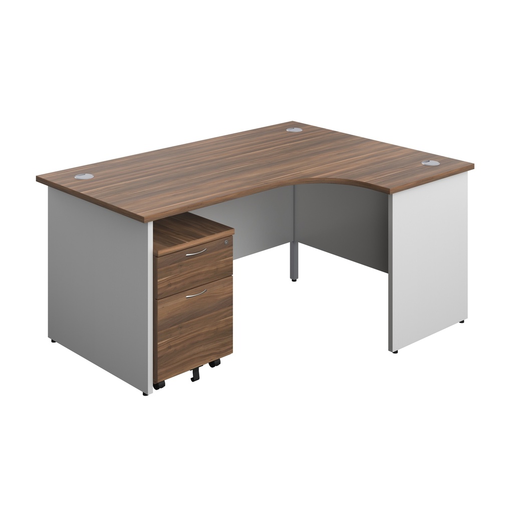 Panel Plus Right Radial Desk + 2 Drawer Mobile Pedestal Bundle (FSC) | 1600X1200 | Dark Walnut/White | 
