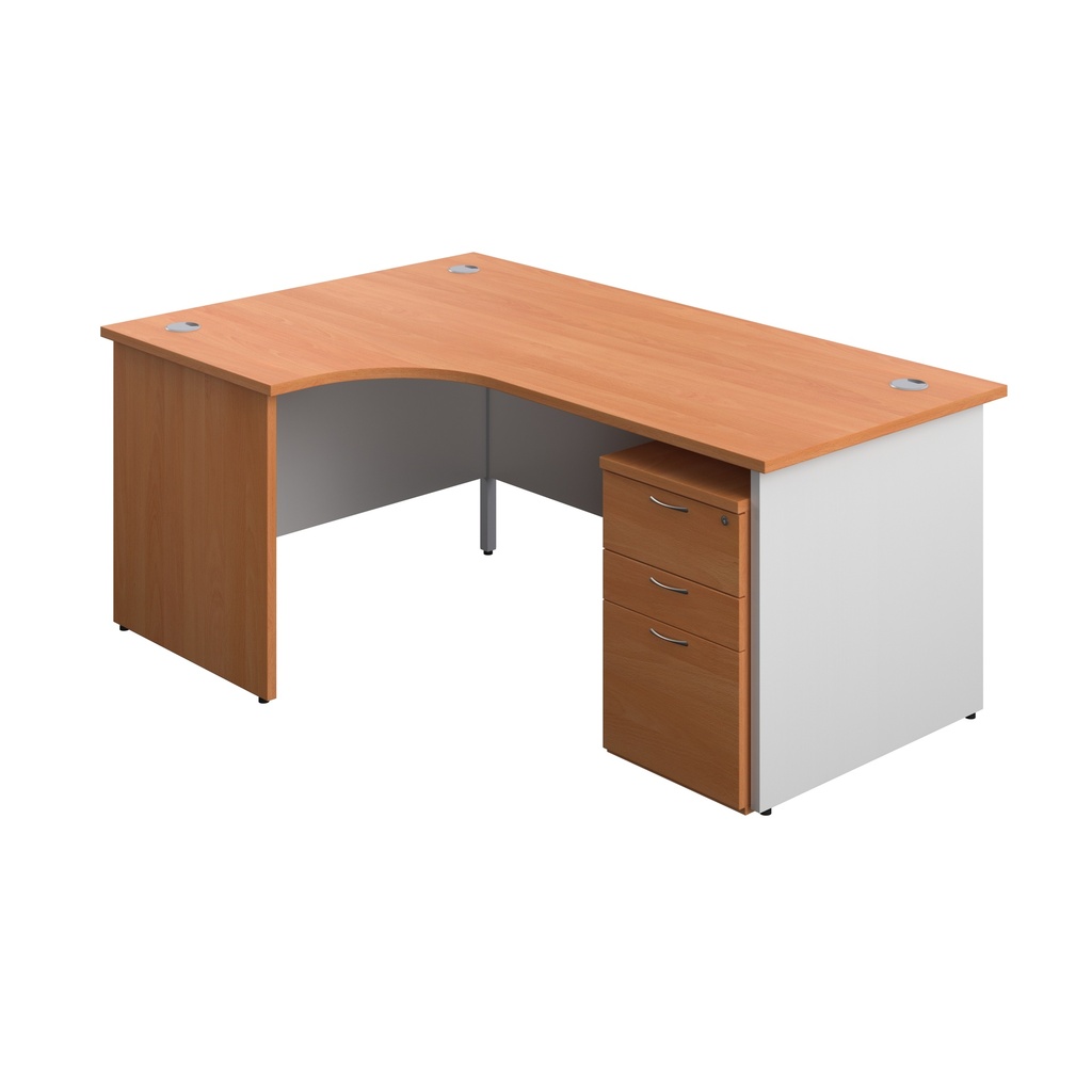 Panel Plus Left Radial Desk + 3 Drawer Under Desk Pedestal Bundle (FSC) | 1800X1200 | Beech/White | 