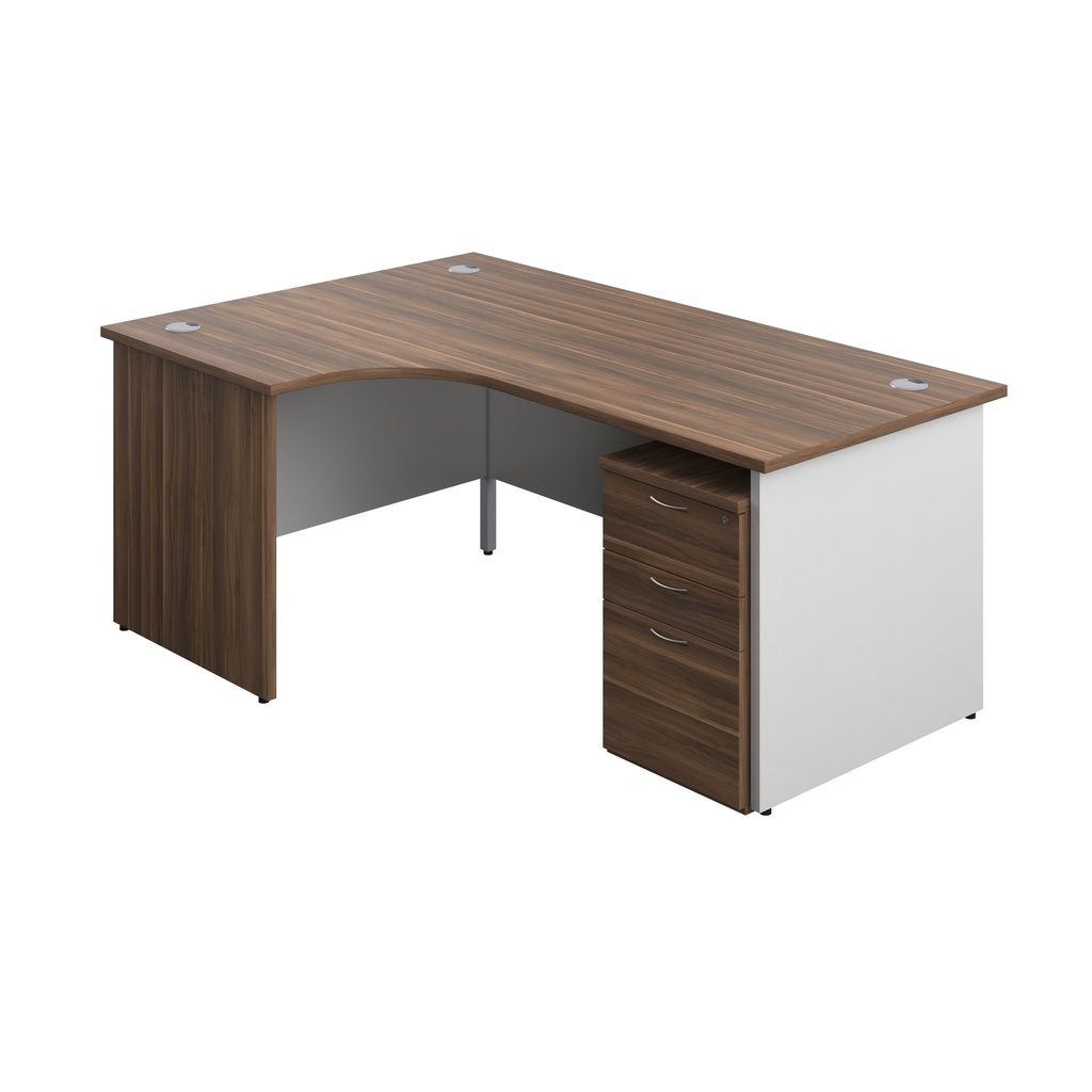 Panel Plus Left Radial Desk + 3 Drawer Under Desk Pedestal Bundle (FSC) | 1800X1200 | Dark Walnut/White | 