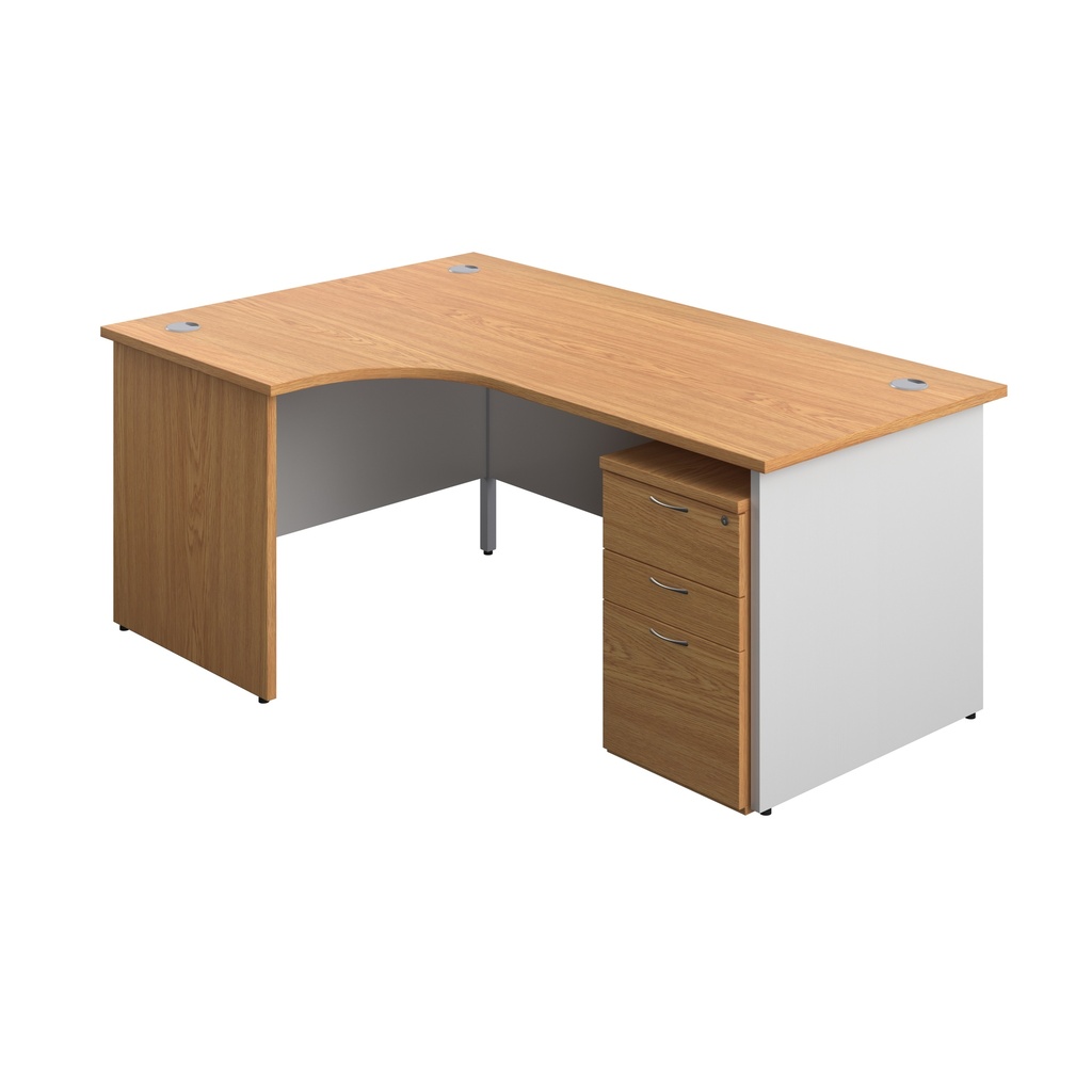 Panel Plus Left Radial Desk + 3 Drawer Under Desk Pedestal Bundle (FSC) | 1800X1200 | Nova Oak/White | 