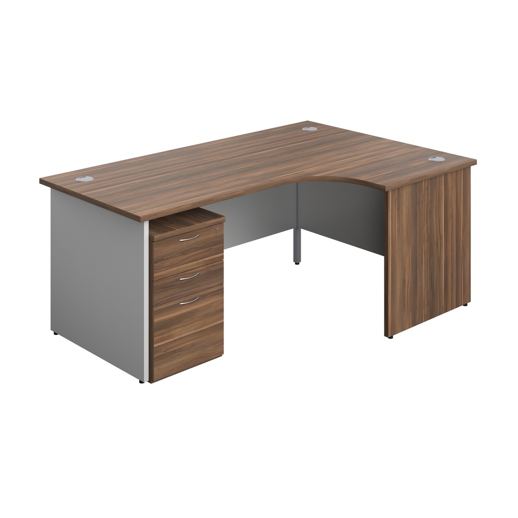 Panel Plus Right Radial Desk + 3 Drawer High Mobile Pedestal Bundle (FSC) | 1800X1200 | Dark Walnut/White | 