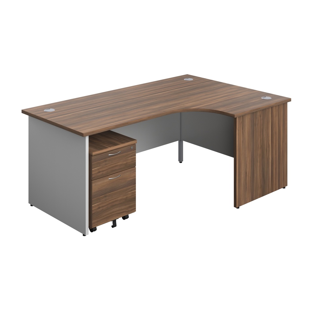 Panel Plus Right Radial Desk + 2 Drawer Mobile Pedestal Bundle (FSC) | 1800X1200 | Dark Walnut/White | 