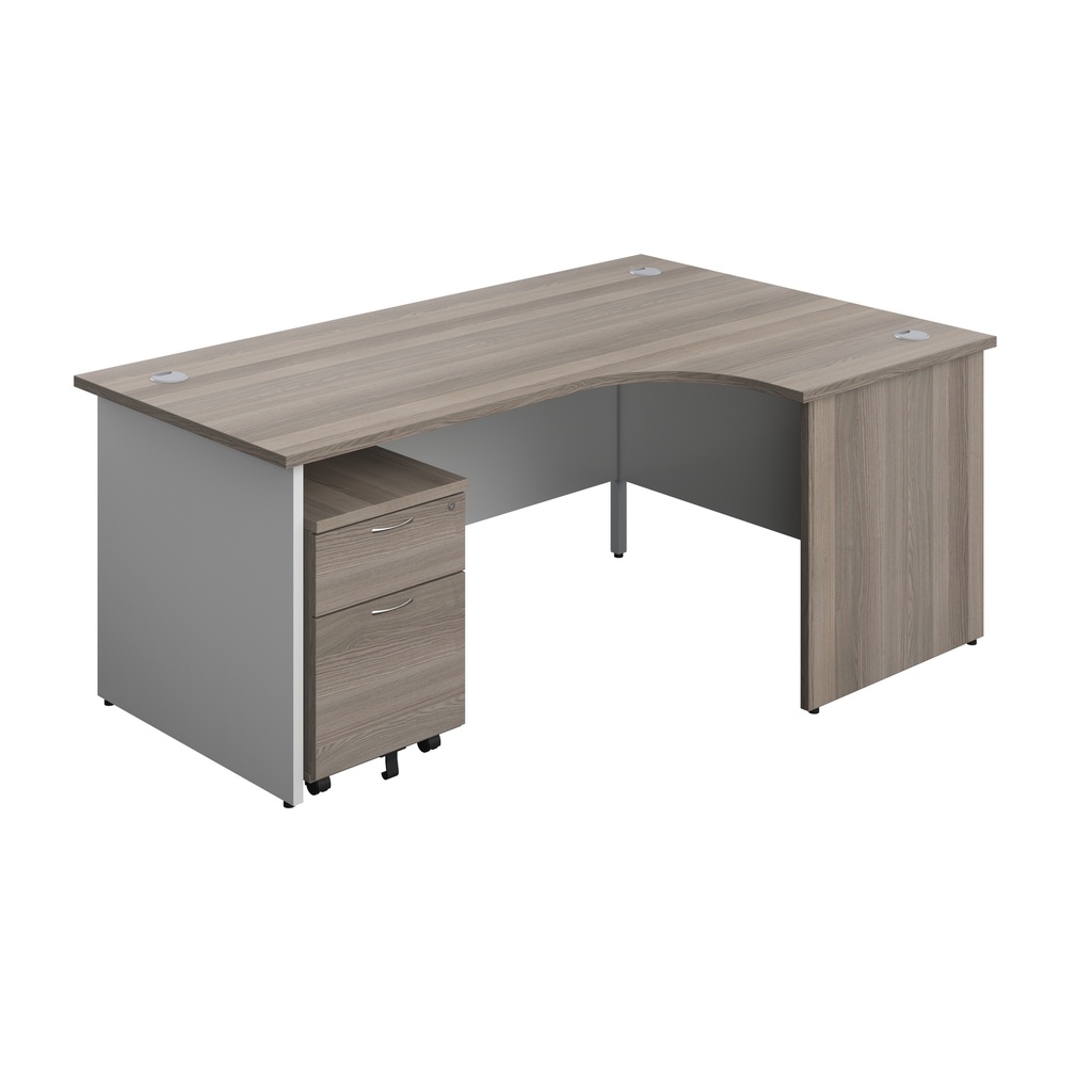 Panel Plus Right Radial Desk + 2 Drawer Mobile Pedestal Bundle (FSC) | 1800X1200 | Grey Oak/White | 