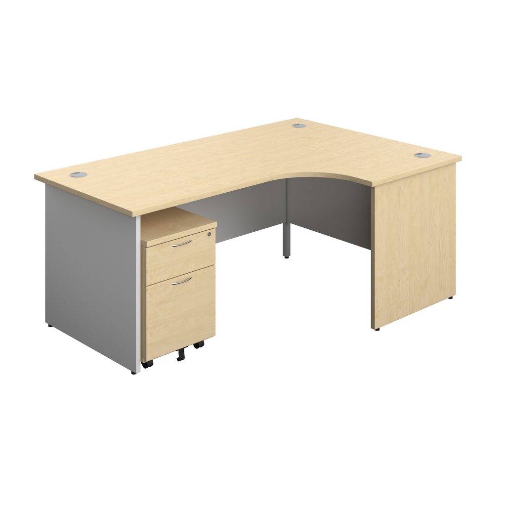 Panel Plus Right Radial Desk + 2 Drawer Mobile Pedestal Bundle (FSC) | 1800X1200 | Maple/White | 