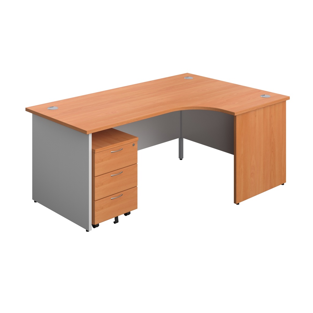 Panel Plus Right Radial Desk + 3 Drawer Mobile Pedestal Bundle (FSC) | 1800X1200 | Beech/White | 