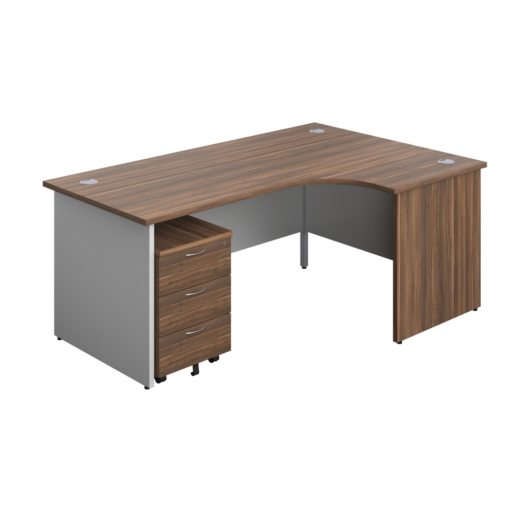 Panel Plus Right Radial Desk + 3 Drawer Mobile Pedestal Bundle (FSC) | 1800X1200 | Dark Walnut/White | 
