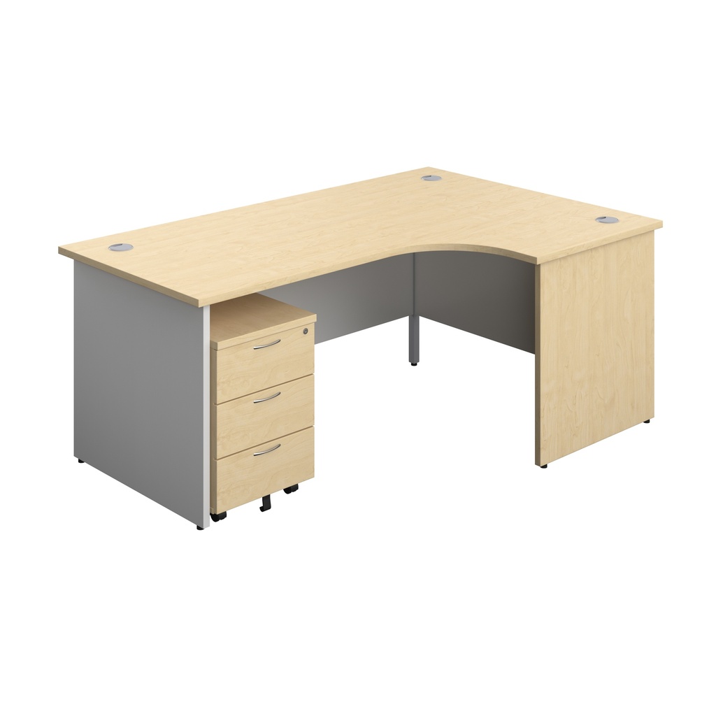Panel Plus Right Radial Desk + 3 Drawer Mobile Pedestal Bundle (FSC) | 1800X1200 | Maple/White | 