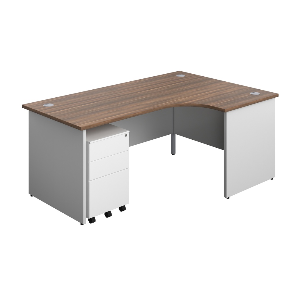 Panel Plus Right Radial Desk + 3 Drawer Steel Mobile Pedestal Bundle (FSC) | 1800X1200 | Dark Walnut/White | 