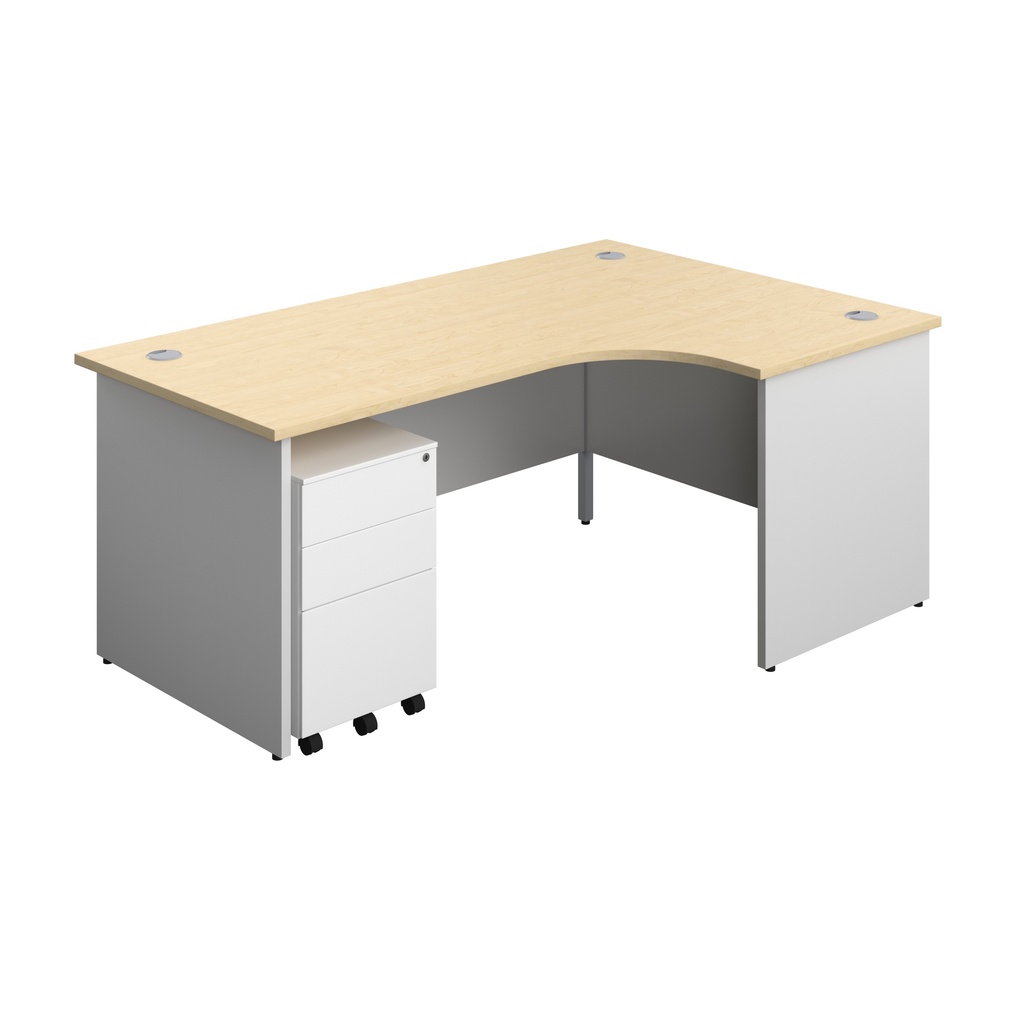 Panel Plus Right Radial Desk + 3 Drawer Steel Mobile Pedestal Bundle (FSC) | 1800X1200 | Maple/White | 