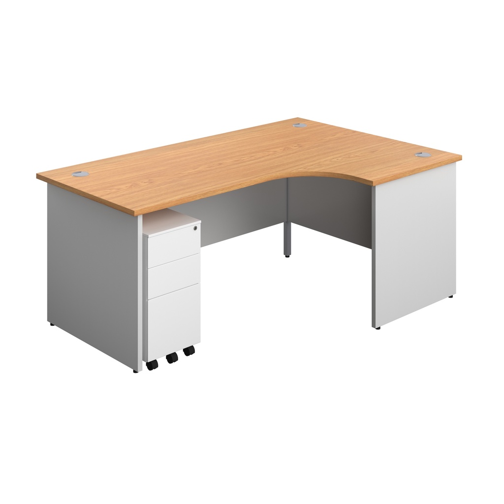 Panel Plus Right Radial Desk + 3 Drawer White Slimline Steel Mobile Pedestal Bundle (FSC) | 1800X1200 | Nova Oak/White | 
