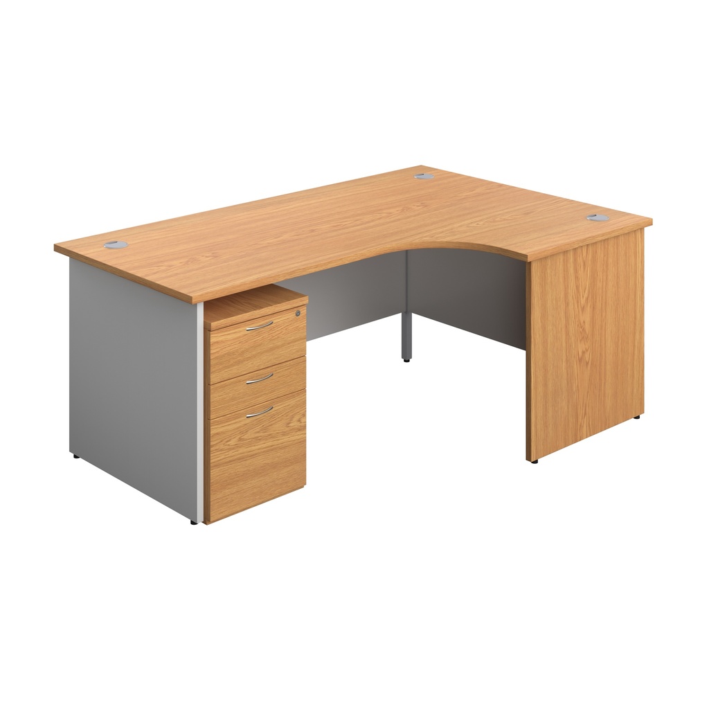 Panel Plus Right Radial Desk + 3 Drawer Under Desk Pedestal Bundle (FSC) | 1800X1200 | Nova Oak/White | 