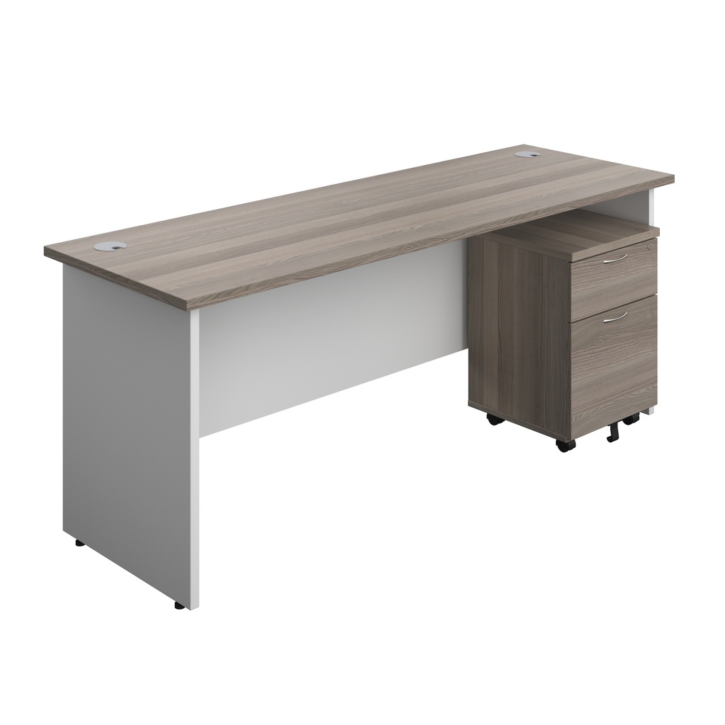 Panel Plus Rectangular Desk + 2 Drawer Mobile Pedestal Bundle (FSC) | 1800X600 | Grey Oak/White | 