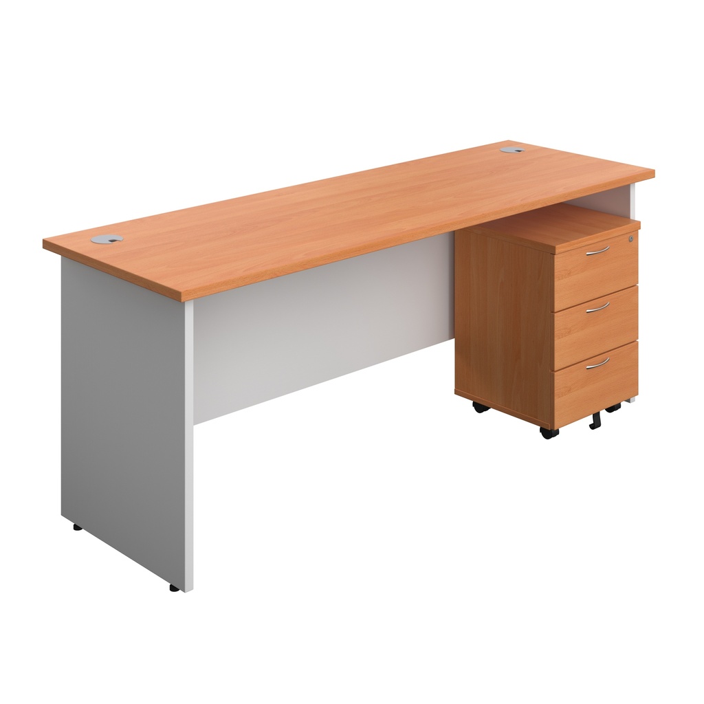 Panel Plus Rectangular Desk + 3 Drawer Mobile Pedestal Bundle (FSC) | 1800X600 | Beech/White | 