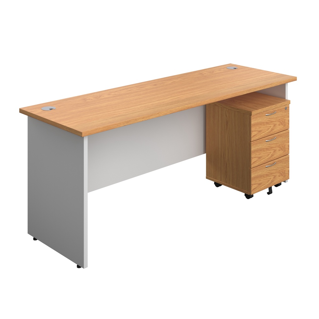 Panel Plus Rectangular Desk + 3 Drawer Mobile Pedestal Bundle (FSC) | 1800X600 | Nova Oak/White | 