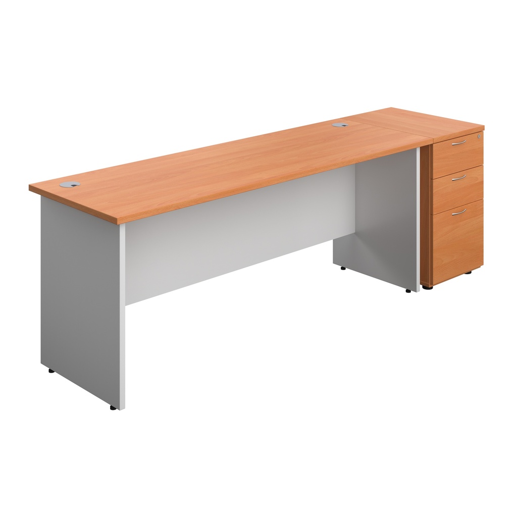 Panel Plus Rectangular Desk + Matching 3 Drawer Desk High Pedestal Bundle (FSC) | 600 Pedestal | 1800X600 | Beech/White