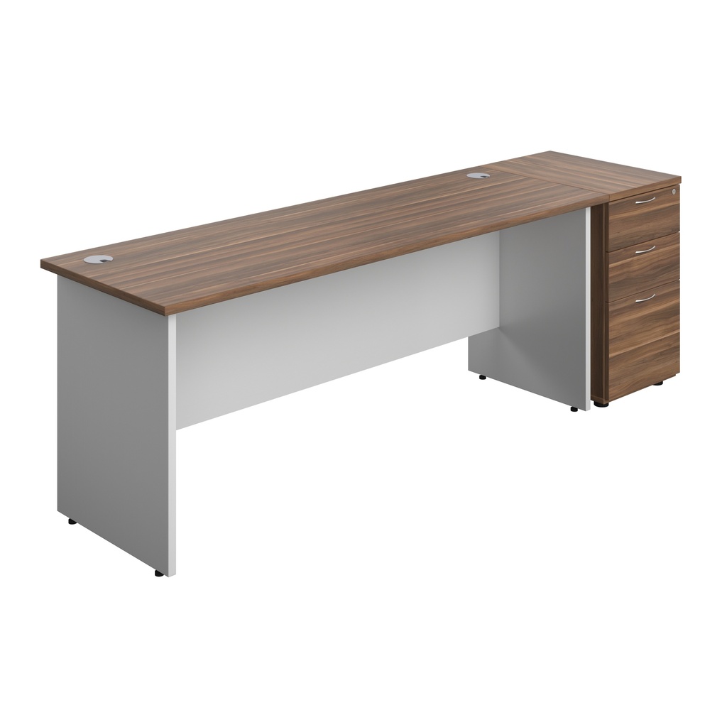 Panel Plus Rectangular Desk + Matching 3 Drawer Desk High Pedestal Bundle (FSC) | 600 Pedestal | 1800X600 | Dark Walnut/White