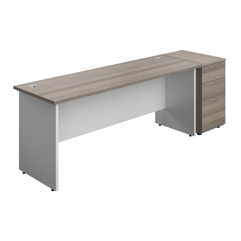 Panel Plus Rectangular Desk + Matching 3 Drawer Desk High Pedestal Bundle (FSC) | 600 Pedestal | 1800X600 | Grey Oak/White